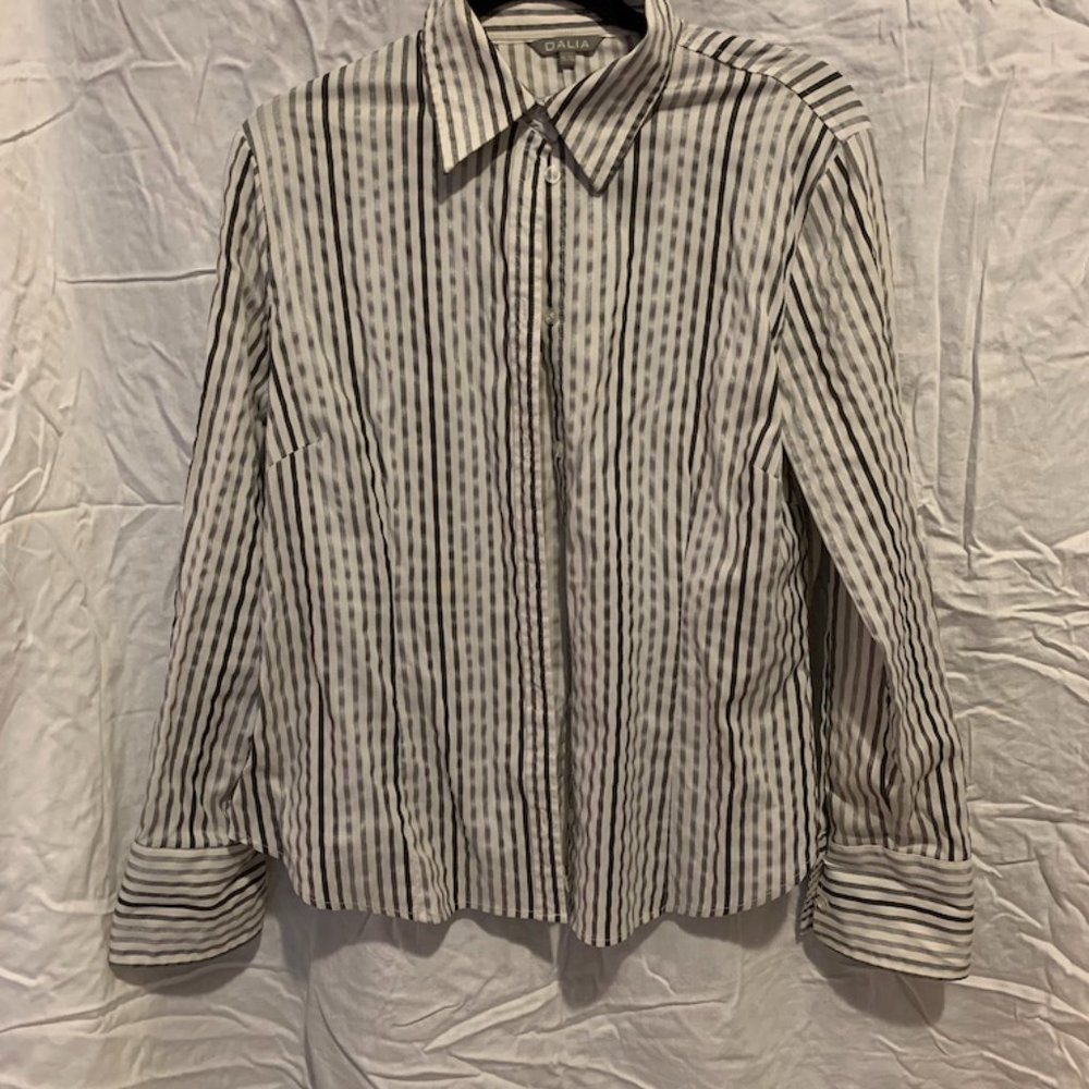 Collared stretch shirt, white with grey stripes, buttons, DALIA size 19, xl